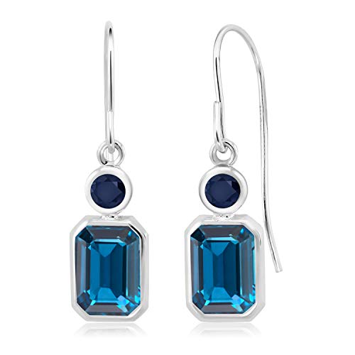 Gem Stone King 2.62 Ct Emerald Cut London Blue Topaz Blue Sapphire 925 Sterling Silver Earrings