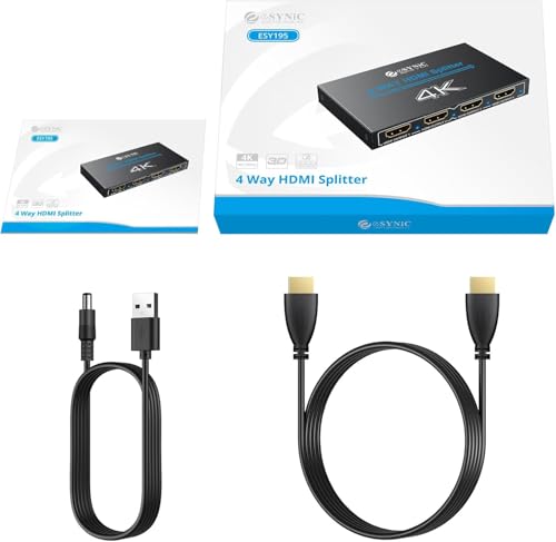 eSynic 4K@30HZ HDMI Splitter 1In 4Out Metal Shell Signal Transmission Stability 4 Way HDMI Splitter HDCP 1.4 Hdcp Bypass Splitter Supports Dolby& Other Audio Formats for Lap-top HDTV PS4 Blu-ray etc - Image 7