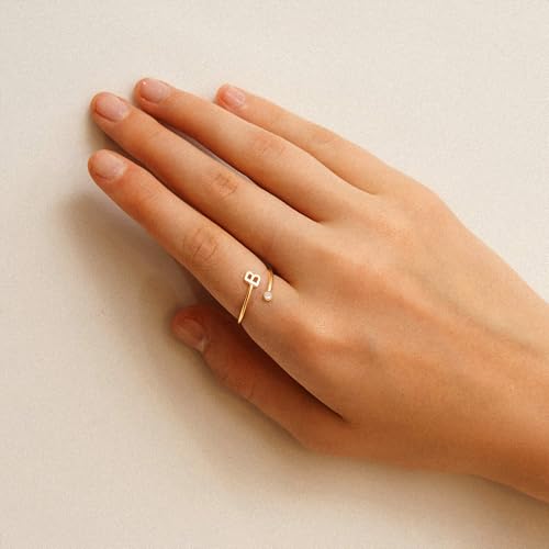 Image of Turandoss Initial Rings for Women Teen Girls, Adjustable Letter Jewelry
