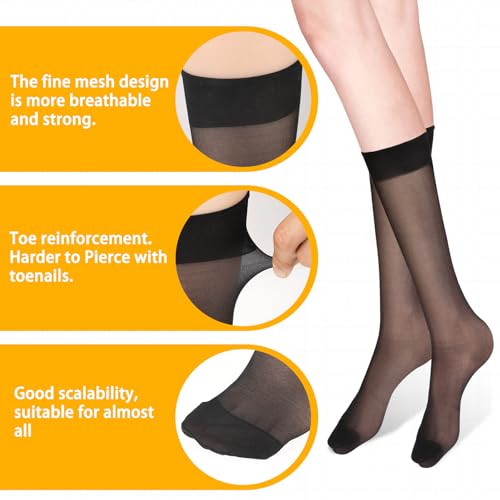 Image of Xthrotsenk 5 Pairs Black Knee High Stockings for Women Nylons for Women 20D Elastic Sheer Nylon Stockings with Reinforced Toe