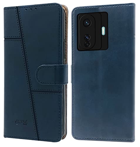 Image of Jkobi Flip Cover Case for Vivo iQOO Z6 Pro (Stitched Leather Finish | Magnetic Closure | Foldable Stand | Wallet Card Slots | Blue)