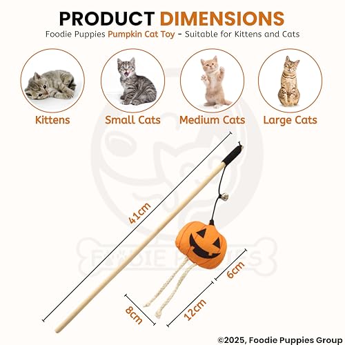 Image of Foodie Puppies Cat Teaser Playing Wooden Stick Halloween Plush Toy (Pumpkin, 41cm) for Cats and Kittens | Interactive Bell Hanging Wood Wand | Fun Teasing, Catching, Chasing and Bonding Play