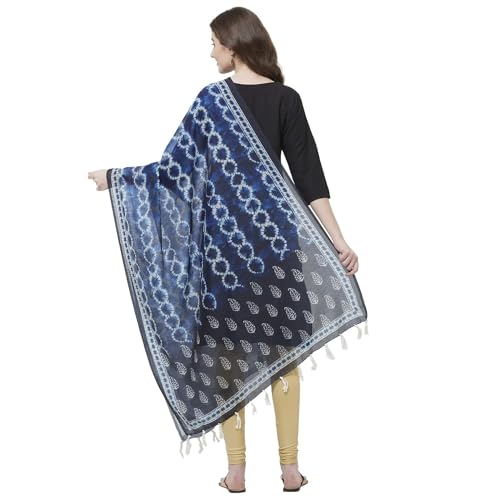 Women's Navy Blue Indigo Color Tie & Dye Style Traditional Digital Printed Chanderi Silk Dupatta4