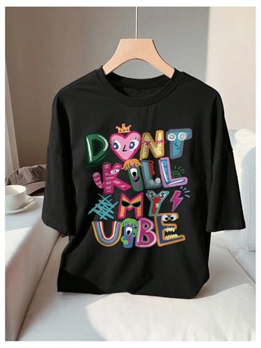 SHENHE Girl's Funny Graphic Tee Shirt Crew Neck Short Sleeve Loose Fitting Summer Top4