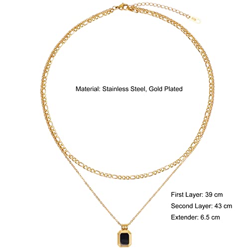 Layering Necklace Curb Chain Choker Dainty Square Pendant Layered Necklace Stainless Steel Jewelry 6