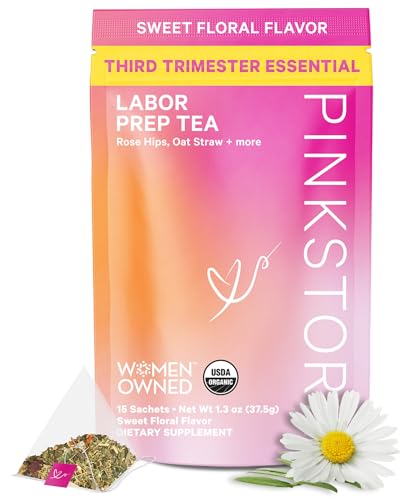 Pink Stork Labor Prep Tea, Organic Red Raspberry Leaf with Chamomile and Rosehip, Caffeine-Free,...