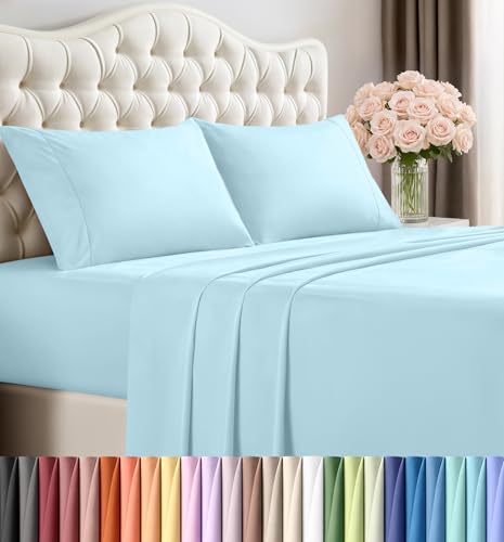 Image of Utopia Bedding Queen Bed Sheets Set - 4 Piece Bedding - Brushed Microfiber - Shrinkage and Fade Resistant - Easy Care (Queen, Ice Blue)
