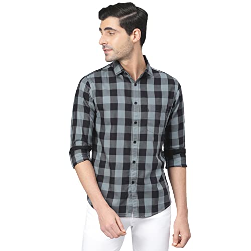 Image of Dennis Lingo Men's Cotton Box Checkered Slim Fit Casual Shirt with Chest Pocket, Full Sleeve Shirt for Formal & Casual Wear
