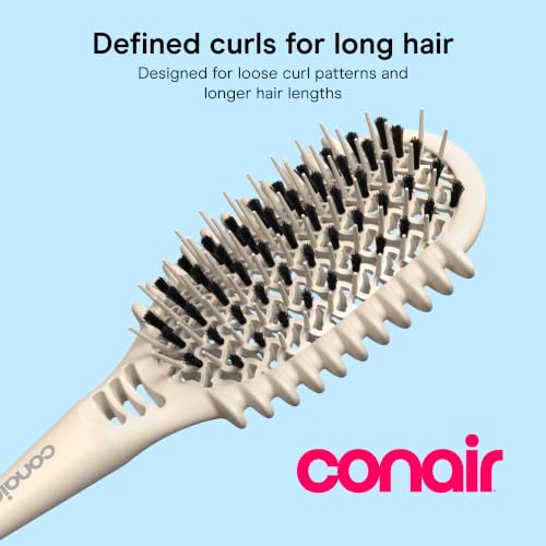 Image of Conair Curl Define Pro Detangler Brush Curly Hair Brush | Mixed Bristles & Continuous Grooves to Define & Detangle Loose Curls & Long Hair, White, BR95683IN1L