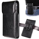 INGIDO Holster for iPhone 16 Pro Max, 15 Pro, 14, 13, 12 Plus - Premium Leather Pouch With Belt Clip Phone Case, Black -L