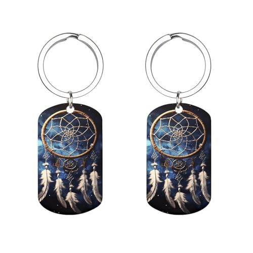 DJUETRUI Llavero de metal blanco con atrapasueños, llavero de metal personalizado de doble cara, regalo único para familiares y amigos, llavero personalizado duradero para llaves de coche, bolsas