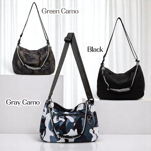 Womens Camouflage Adjustable Crossbody Zipper Hobo Bag with Genuine Leather, Canvas Polyester Travel Shoulder Handbags3
