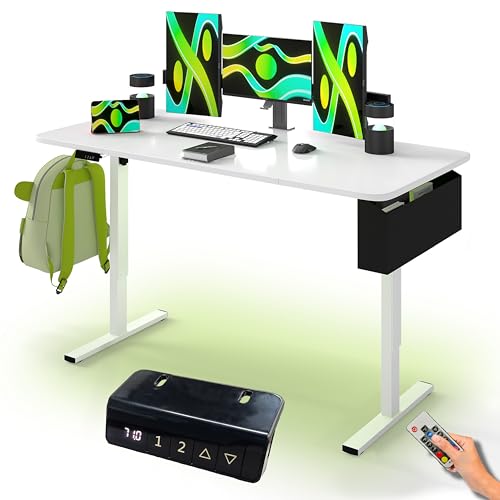 Mesa Gamer Blanca con LED, Mesa Gaming Elevable 160x80 de diseño Moderno, Escritorio Gamer con Motores silenciosos