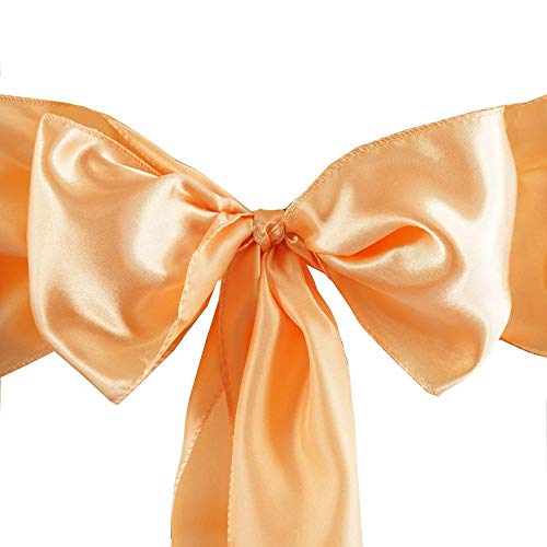 New Pack of 25 Satin Chair Sashes Bow sash for Wedding and Events Supplies Party Decoration Chair Cover (25, Peach)
