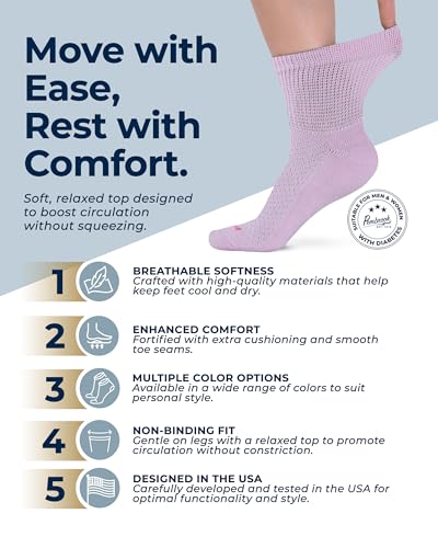 Image of Pembrook Knit Diabetic Socks for Men & Women - 6 Pairs, Wide Non Binding Neuropathy Socks for Women, Smooth Toe Seams