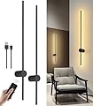 Battery Operated Wall Sconces Set of Two, USB Rechargeable Wall Lights with Remote Control, Dimmable LED Wall Lamp Indoor, 360° Rotation Wireless Lights for Living Room Bedroom Hallway, Black, 39 inch