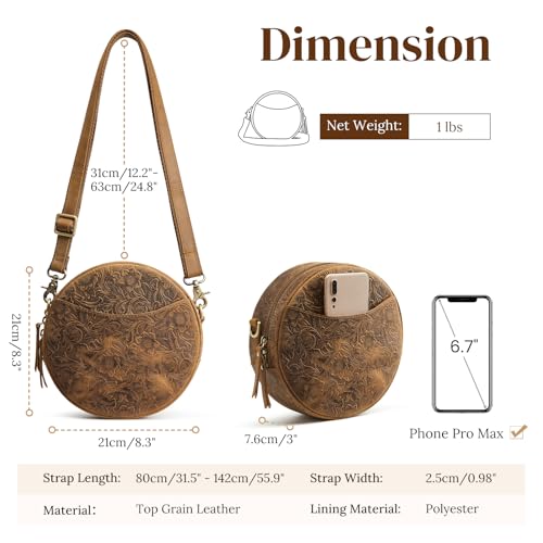 Image of S-ZONE Leather Crossbody Bags for Women Circle Shoulder Round Purse Travel