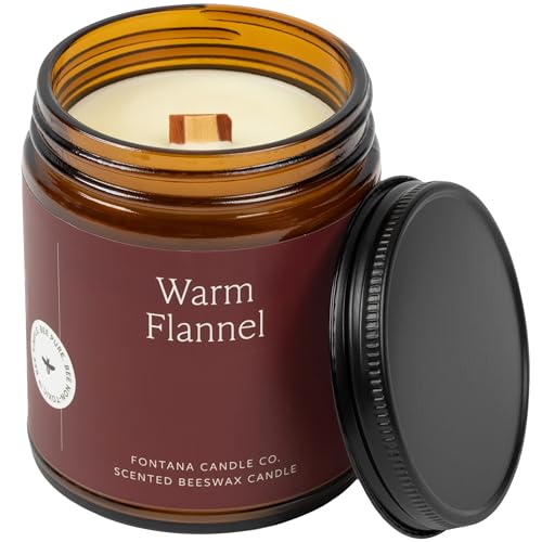 Fontana Candle Co Wood Wick Beeswax Jar Candle Warm Flannel Made Safe with Coconut Oil & Pure Essential Oils 35+ Hrs Clean Burn Long Lasting and Non-Toxic Candles for Home & Room Dcor