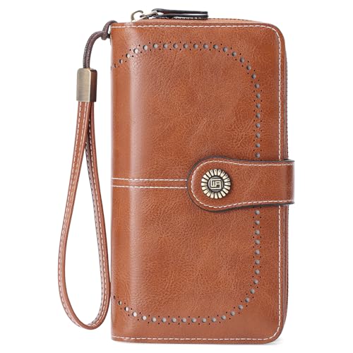 Image of RNIEGA Womens Wallet Leather Billfold RFID Blocking Credit Card Holder Wristlet Wallets for Women Ladies Purses with Zipper Coin Pocket