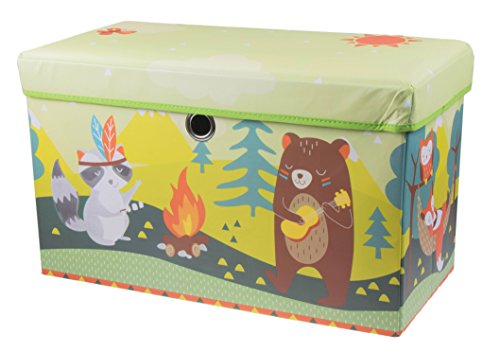 Clever Creations Collapsible Bench Storage Organizer for Bedrooms, Playrooms and Living Rooms, Perfect Size Chest for Books, Clothes, Electronics, and Gadgets, Yellow & Green Camping Animals