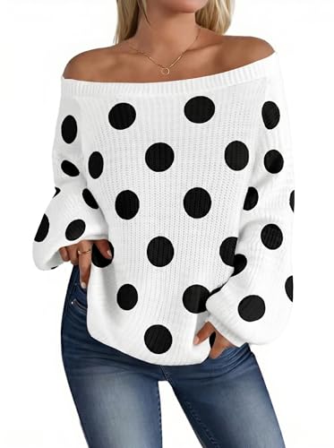 Image of MARZXIN Women's 2026 Fall Long Sleeve Sweaters Casual Loose Striped Off Shoulder Casual Oversized Knitted Sweater Pullovers
