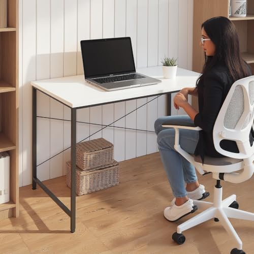 Image of FURLAY Slate Office Desk and Study Table | Century Engineered Wood Desk for Adults & Students | 1 Year Warranty | DIY (White & Black, 91 x 60 cm)