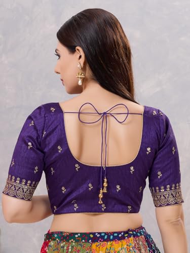 Image of Vamas Women's Silk Padded Self Design Half Sleeve Readymade Saree Blouse (X-1166.ELB)