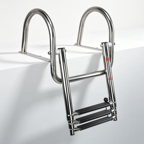 Manumarine 3 Step Pontoon Boat Ladder, Pontoon Ladders for Pontoon Boats, Stainless Steel Rear Entry...