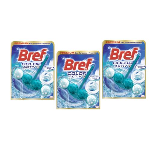BREF WC Lot de 3 Colors Activ+ Lagon – Bloc WC (50g) – Produit Nettoyant Détartrant toilettes