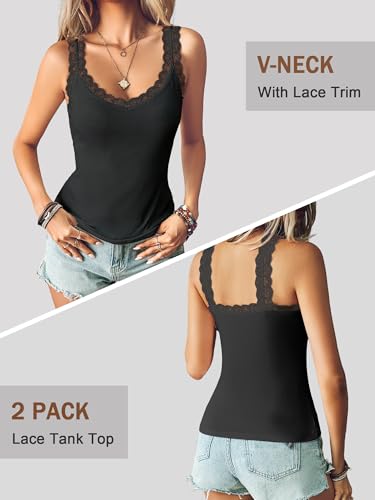Image of Ibeauti 2 Pack Lace Camisole Tank Tops for Women Sleeveless Summer Going Out Tops Ribbed Cami Undershirts