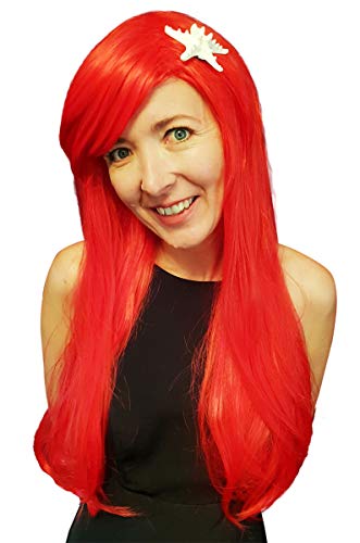 Womens & Kids Ariel Wig + Starfish Hair Clip Girls Long Red Mermaid Wigs Cosplay - Fits Women Adult Children