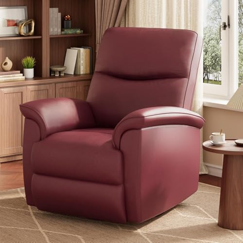 Garvee Power Recliner Chair, PU Leather Electric Reclining Armchair with Free Position, Oversized Armrest Lazy Chair Sofa for Adult, 350 Lb Capacity, Single Sofa for Living Room Bedroom, Dark Red