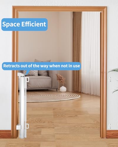 Image of (2 Pack) Retractable Baby Gate for Doorways and Stairs, Mesh Safety Gate for Pet, Indoor & Outdoor Use, One-Hand Operation, Easy Installation, 33.6 inch Tall, Expands to 55 inch Wide(White,33.6 inchx55 inch