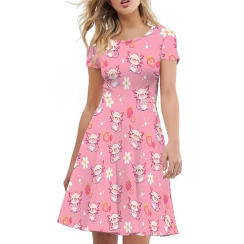 Image of AFPANQZ Womens Casual Summer Lightweight Vintage Dress Short Sleeve Midi Dress Knee-Long Luxury Formal Dress