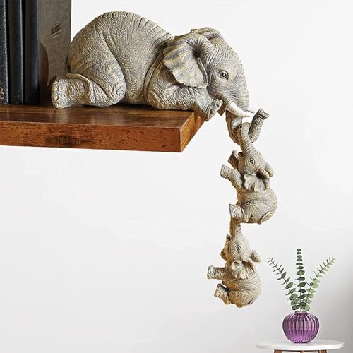Premium Set of 3 Realistic Elephant Sitter Hand-Painted Figurines...