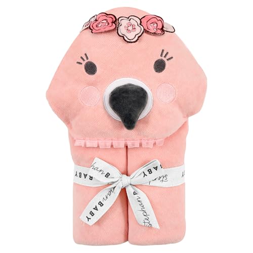 Image of Stephan Baby Hooded Towel - 100% Cotton with Fun Animal Design for Infants and Toddlers, 31 inch Square, Flamingo