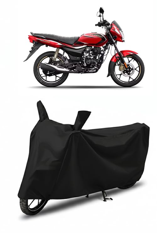 Image of DRAKOWISH Waterproof Bike Cover for Bajaj Platina 110 All Weather Protection from Rain, Dust, UV Rays & Scratches with Mirror Pockets & Buckle Belt