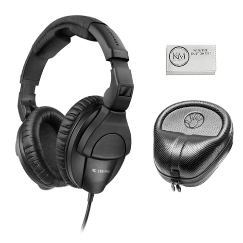 Sennheiser HD 280 Pro Circumaural Closed-Back Monitor Headphones Bundled with Full-Sized Headphone Case + Cleaning Cloth (3 Items)