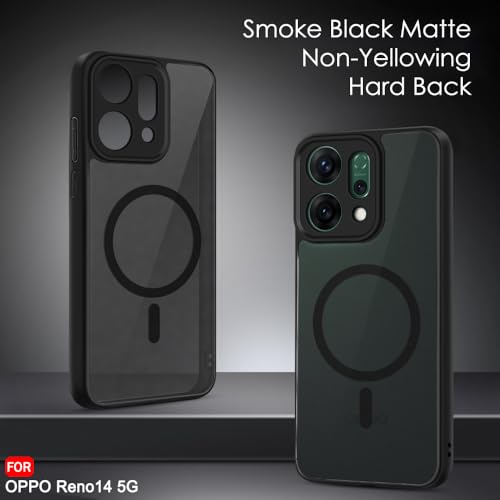 Image of TheGiftKart Hybrid Shockproof Back Cover Case for Oppo Reno 14 5G Compatible with MagSafe | Hard Back Cover Case for Oppo Reno14 5G (PC & TPU, Translucent Smoke Matte Back, Black Sides)