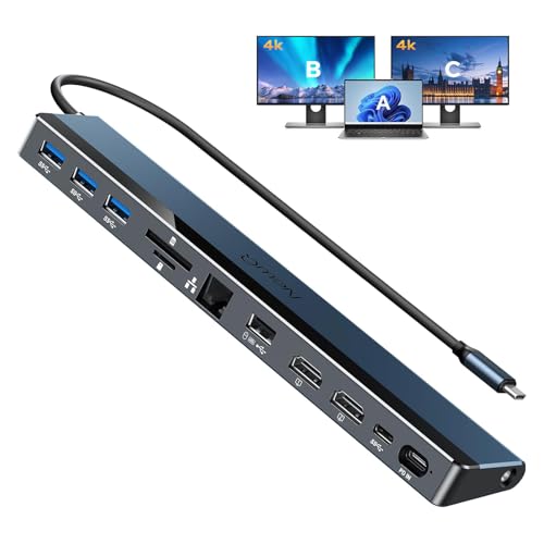 Image of NewQ USB C Docking Station with Dual HDMI 4K, 100W PD-in, 12-in-1 Laptop Dock for Windows, MacBook, Chromebook
