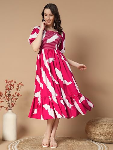 Kzully Women's Crepe A-Line Midi Dress (1001-Brush-Rani-Xl_RedPink