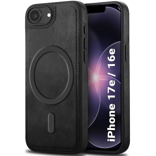 Image of TheGiftKart for iPhone 16e / iPhone 17e Case, Leather Finish Back Cover Compatible with MagSafe, Shockproof Design, Raised Edges for Camera & Screen Protection, Stunning Minimalist Cover Case (Black)