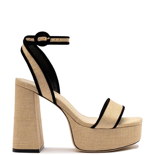 Dolly Sandal In Beige Raffia And Black Trimming