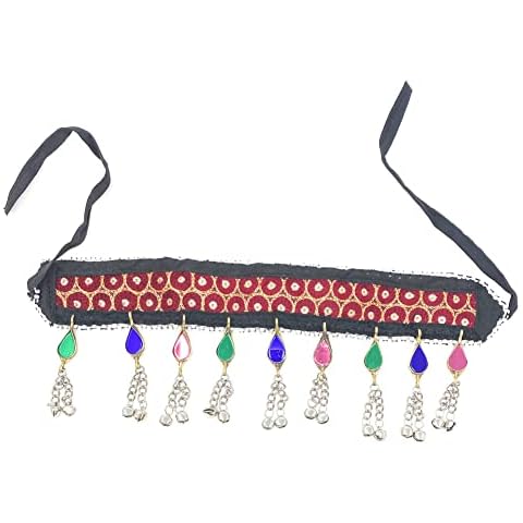 Duel On Jewel Turkman Ertuğrul Tribal Afghan Gypsy FabricHead Band with Coins Hanging Ornaments Glass and Metal Beads, Glass Pearl fabric Cover