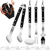 Baderke 5 Pcs Football Grilling Gifts Set for Men Dad Coach Grill BBQ Accessories Large Heavy Duty Stainless Steel Football Grill Utensil Spatula Tong Fork Brush with Bag for Father's Day Birthday
