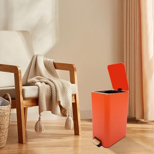 Caneca de basura naranja con tapa y pedal 3.17 gal, rectangular miniatura 7