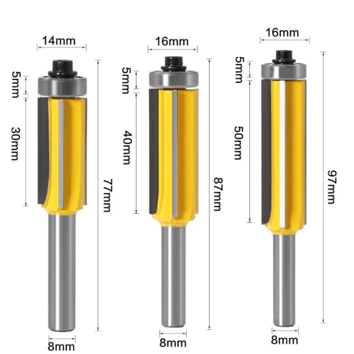 High Efficiency Woodworking 8mm Shank 4 Blade Trimming Cutter Slotting Cutter Milling Cutter Flush Trim Router Bit(8X14X30)