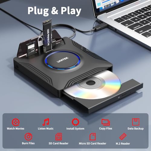 Image of Unitek External CD DVD Drive, Portable Laptop Optical Disc Burner with M.2