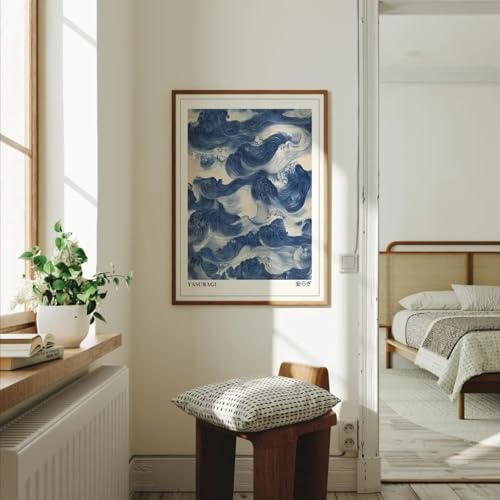Toile abstraite vagues bleues décoration murale moderne 30x40