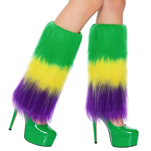 Gvhntk Mardi Gras Leg Warmer Covers Mardi Gras Costume Accessory for Women Men Purple Gold Green Long Boots Cuff Cover
